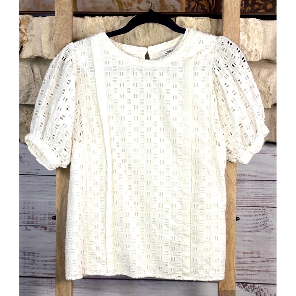 Elizabeth and James White Eyelet Puff Sleeve Blouse‎ Top XS Cotton Kohls